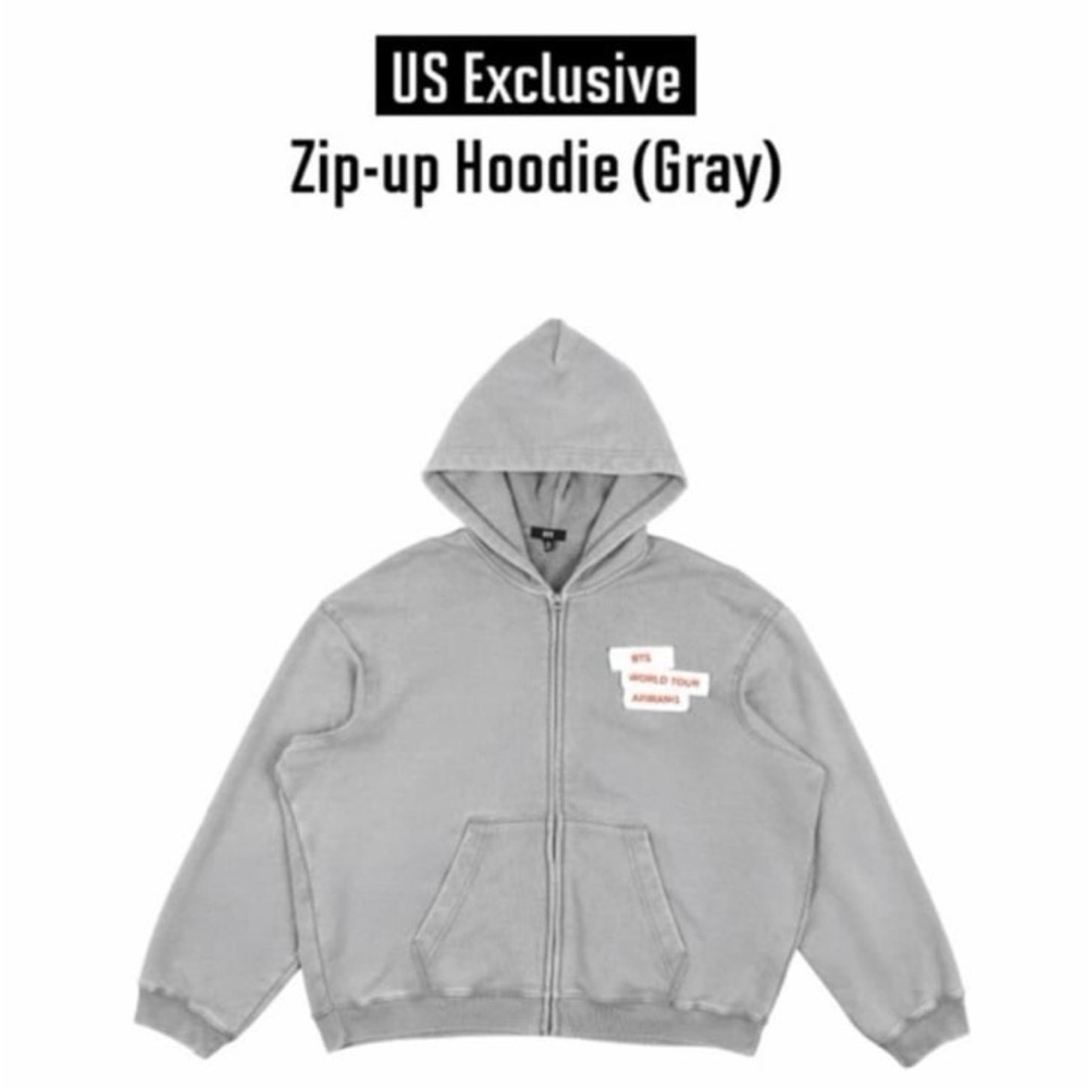 BTS World Tour Arirang Patch Zip-Up Hoodie Gray (US Exclusive)
